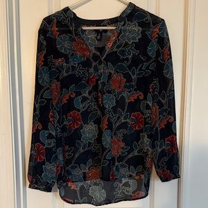 GAP Floral Print Blouse in Navy and Red